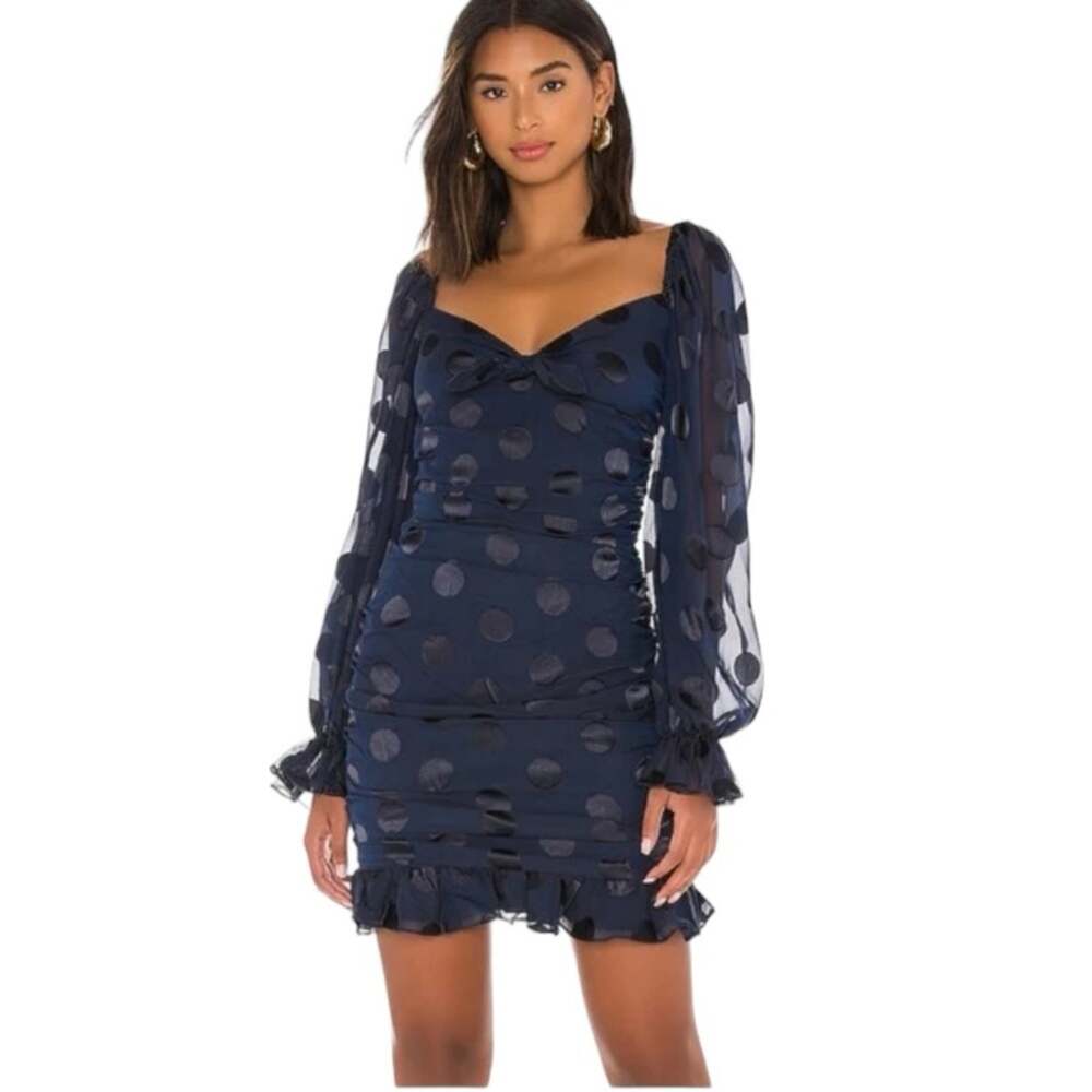 For Love and Lemons Lula Mini Navy Blue Polka Dot Dress size small